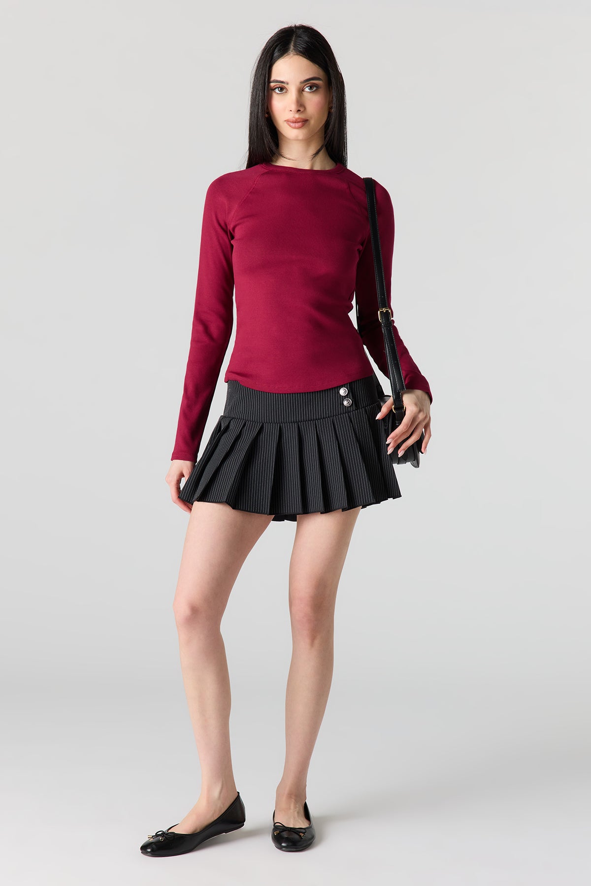 Alt View 3. Ribbed Long Sleeve Top - Red