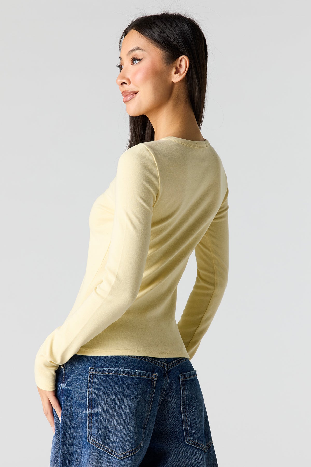 Alt View 2. Button-Up Long Sleeve Top - Yellow