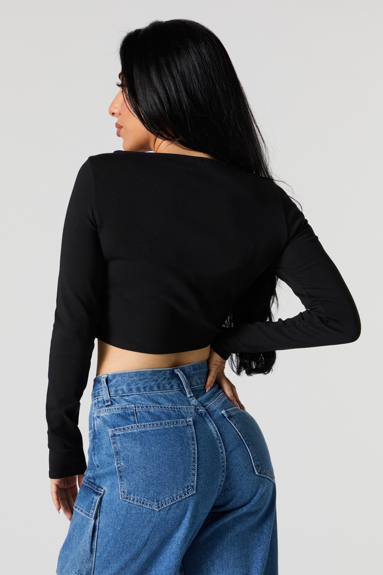 Solid Cropped Long Sleeve Top