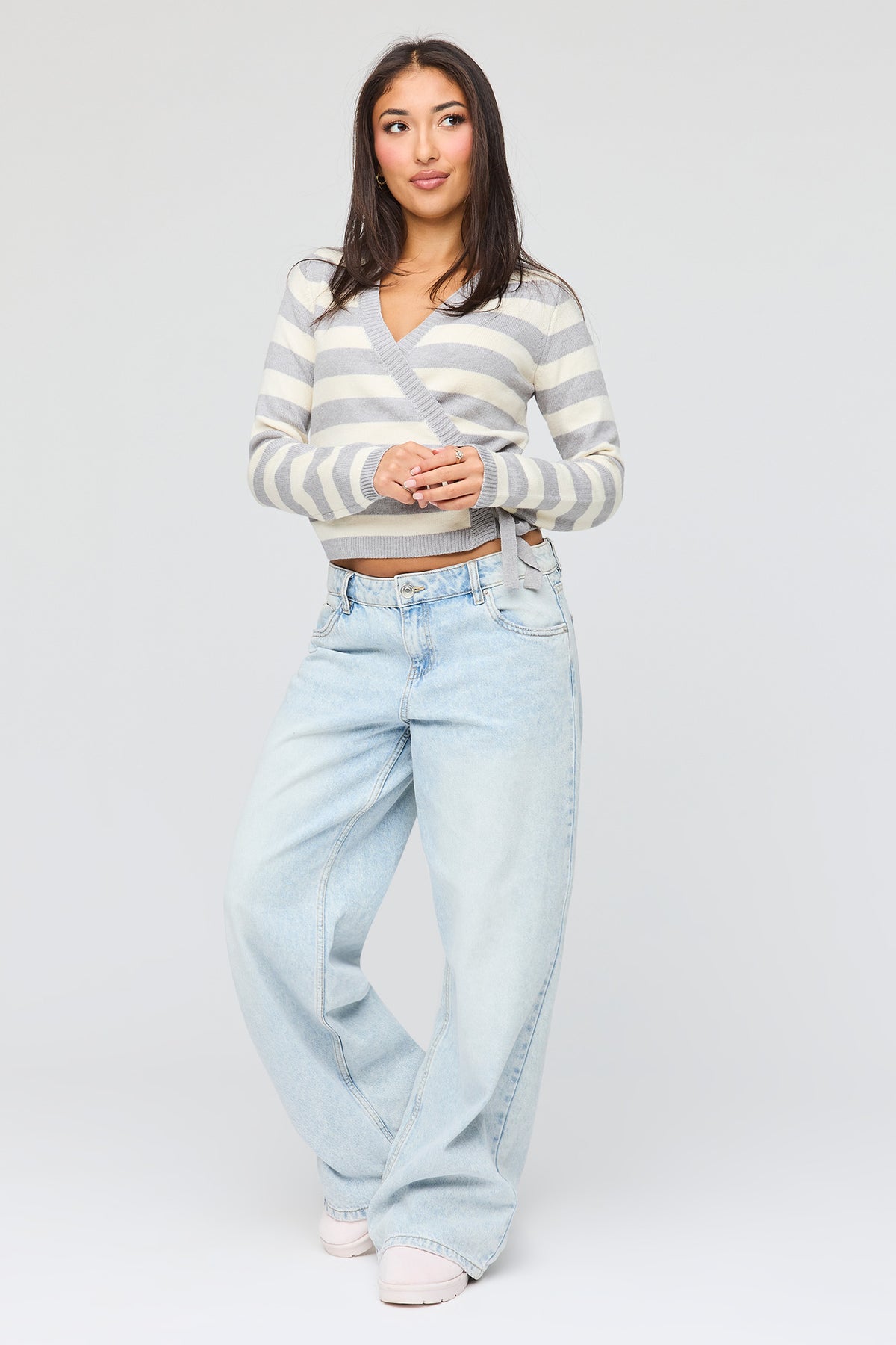 Alt View 3. Side Tie Wrap Sweater - Heather Grey