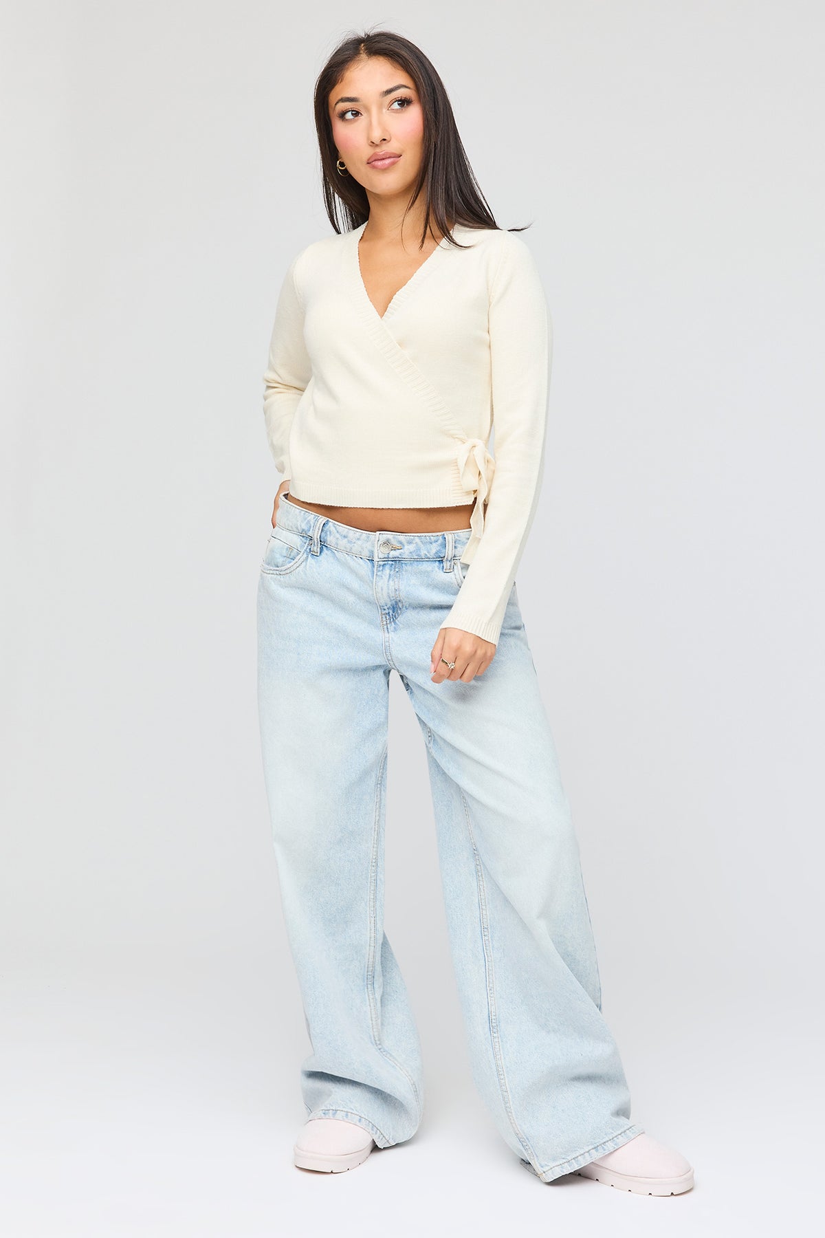 Alt View 3. Side Tie Wrap Sweater - White