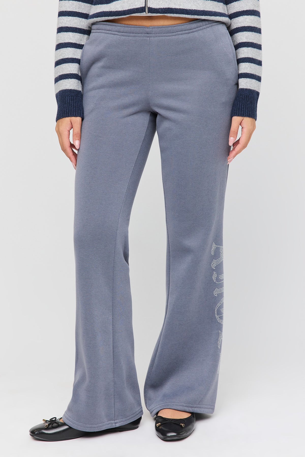 Alt View 2. Rhinestone Flare Sweatpant - Grey Blue
