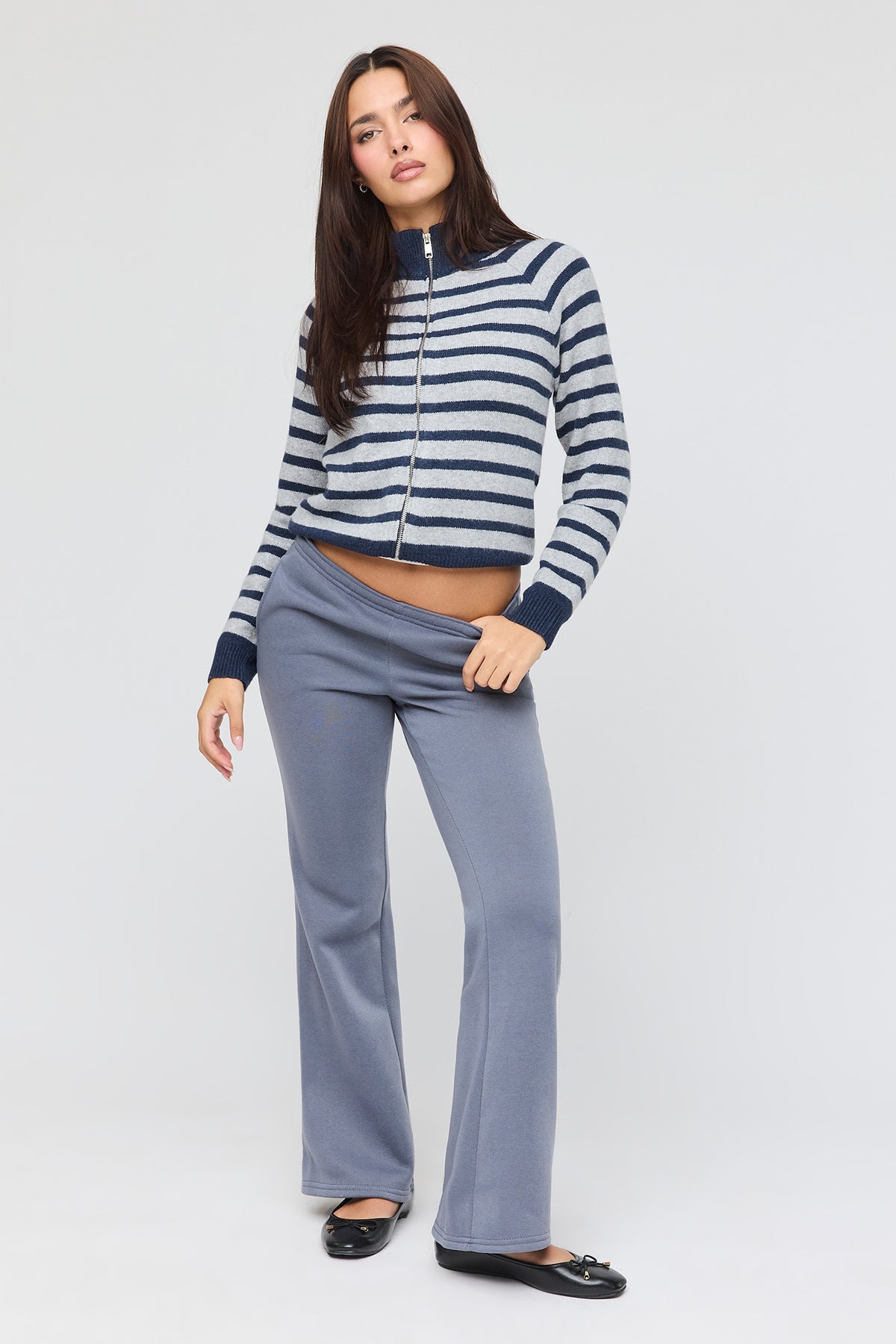 Rhinestone Flare Sweatpant - Grey Blue