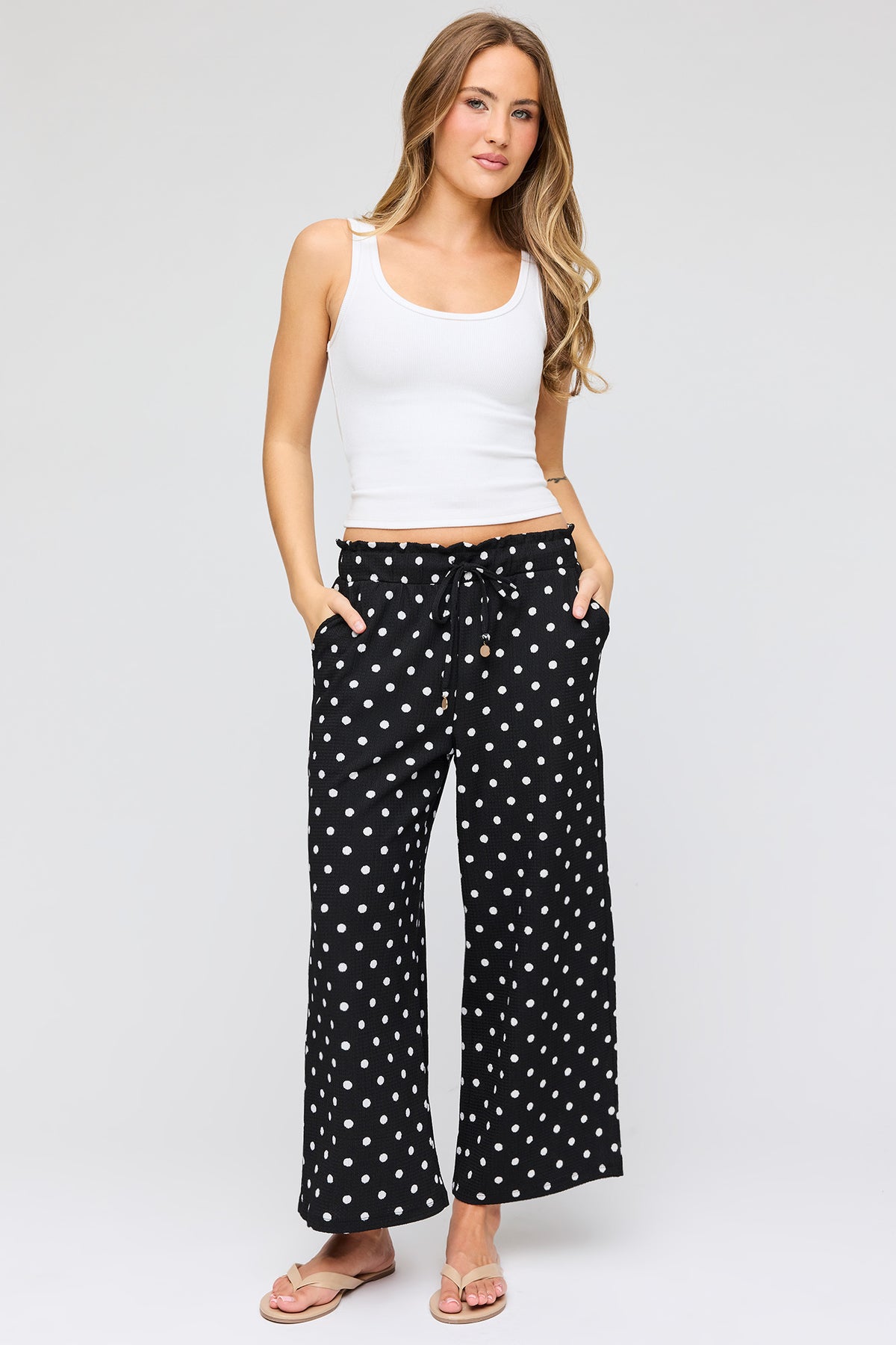 Patterned Cropped Wide Leg Pant - Black