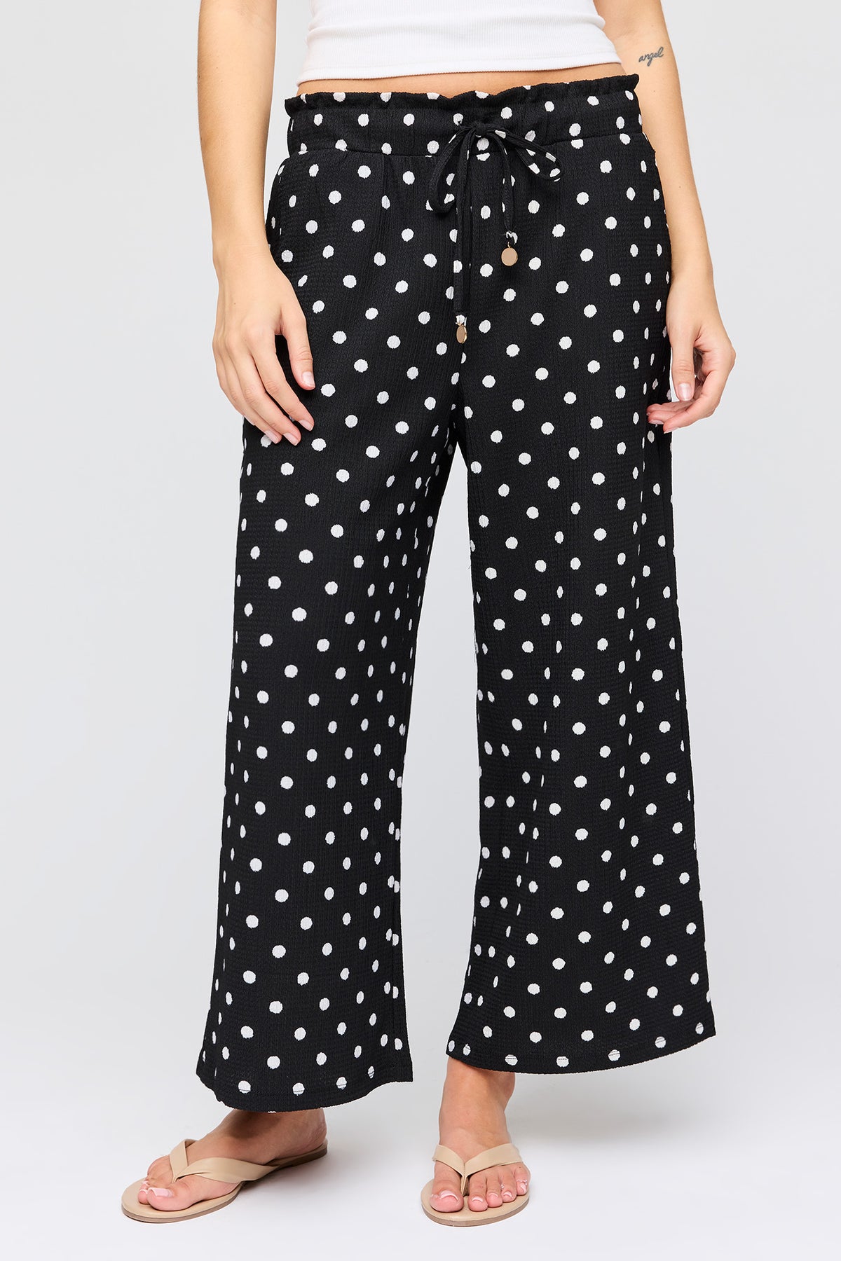 Alt View 2. Patterned Cropped Wide Leg Pant - Black