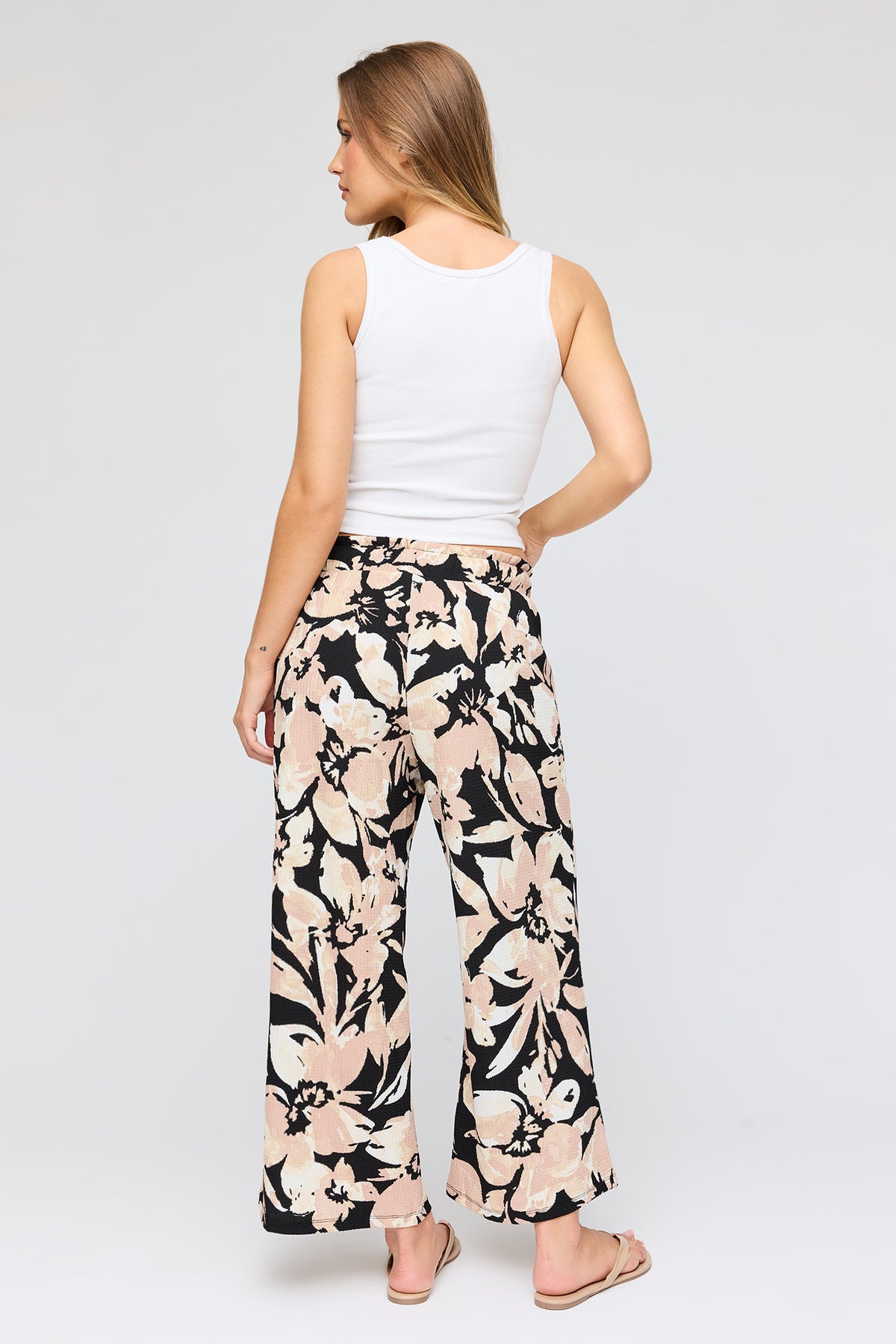 Alt View 3. Patterned Cropped Wide Leg Pant - Tan
