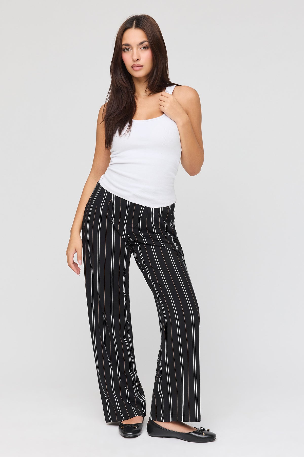 Wide Leg Dress Pant - Black with White
