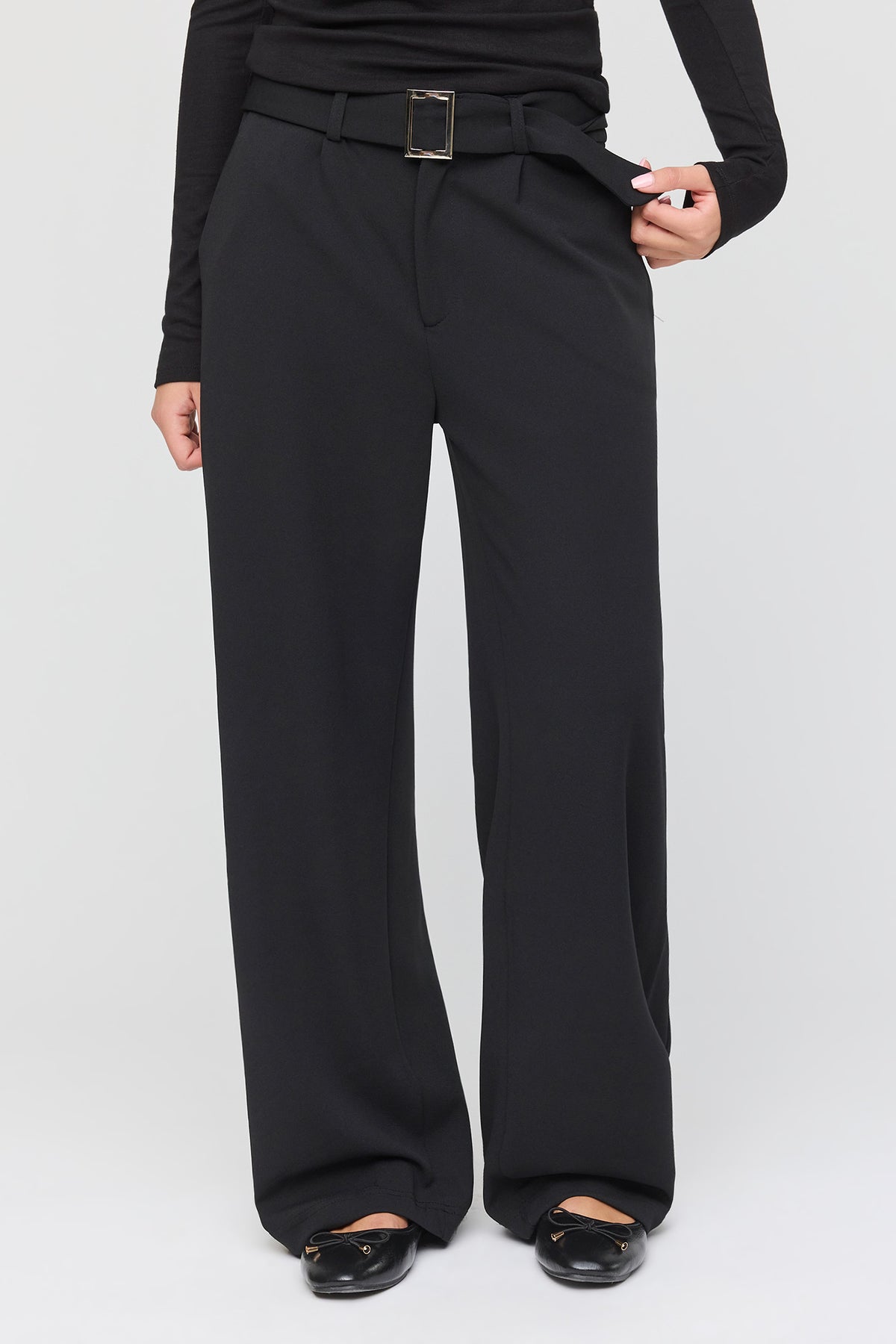 Alt View 2. Mid Rise Belted Trouser - Black