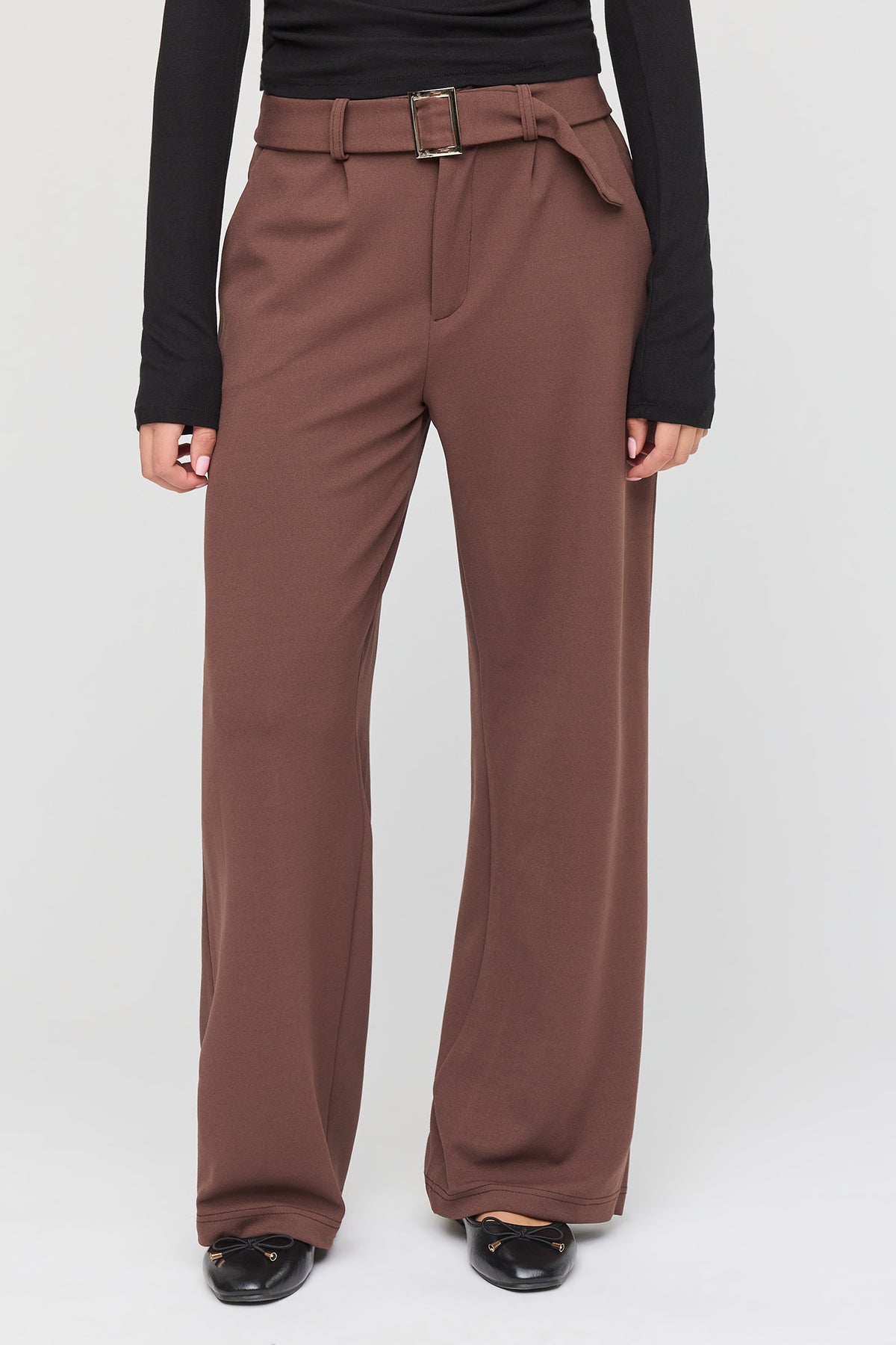 Alt View 2. Mid Rise Belted Trouser - Brown
