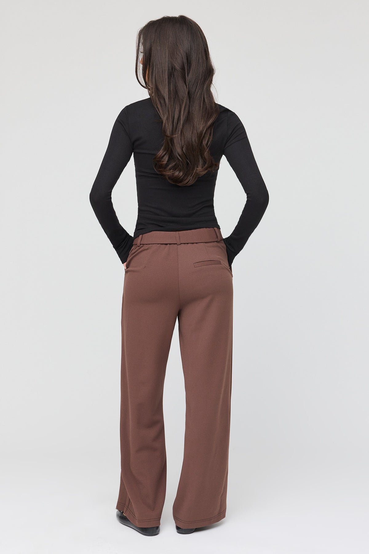 Alt View 3. Mid Rise Belted Trouser - Brown
