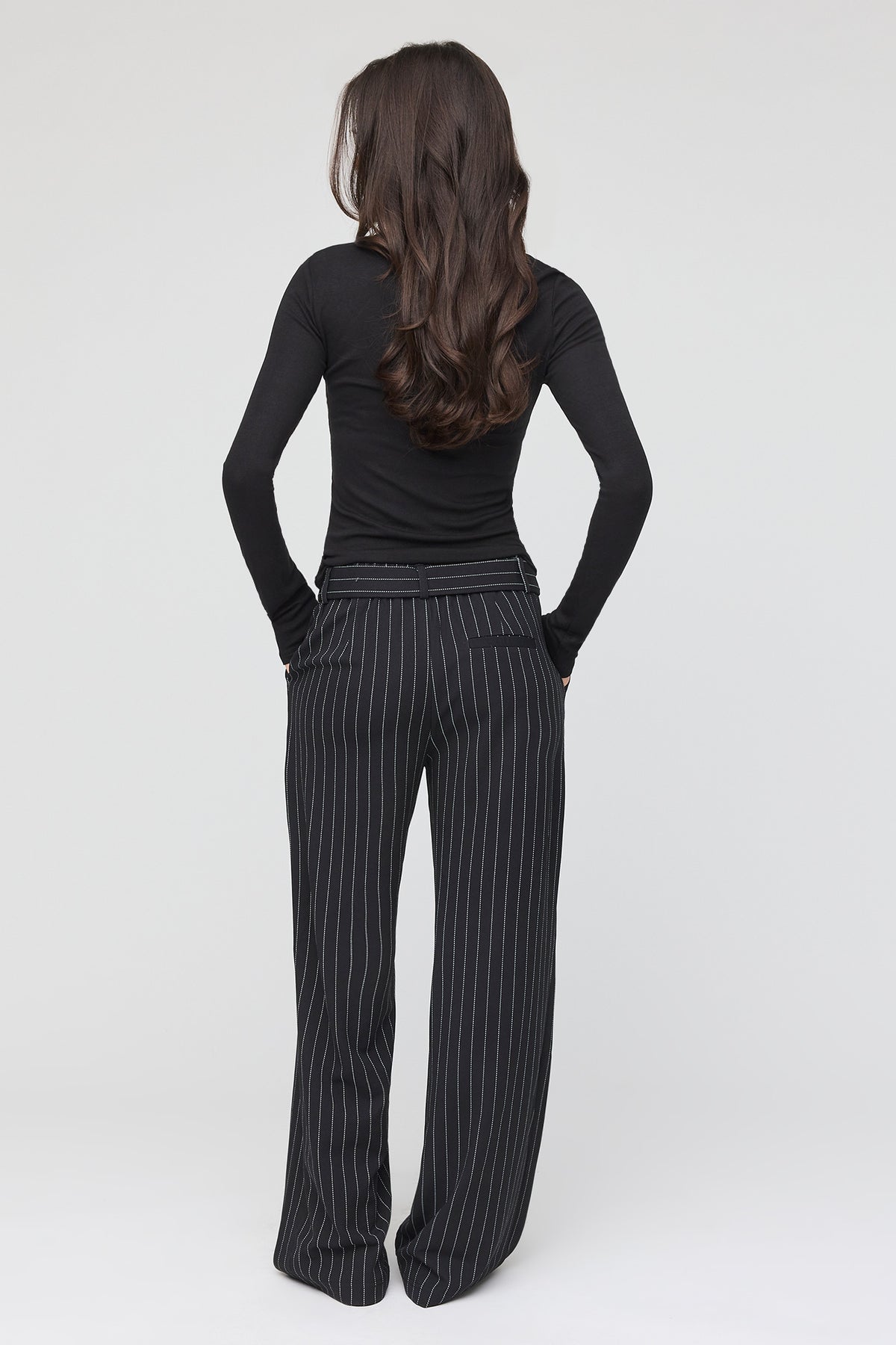 Alt View 3. Mid Rise Belted Trouser - Black with White