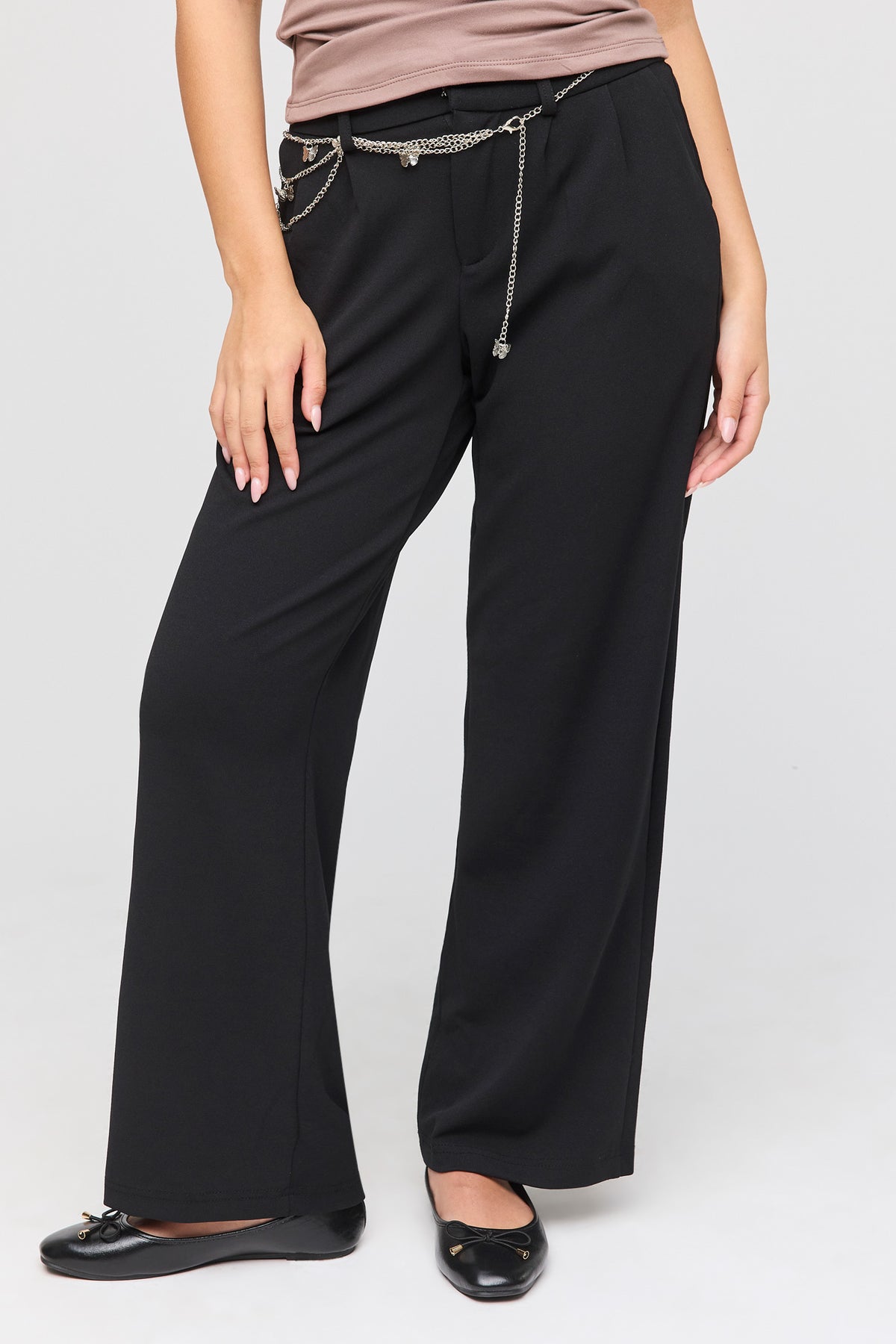 Alt View 2. Belted Wide Leg Dress Pant - Black