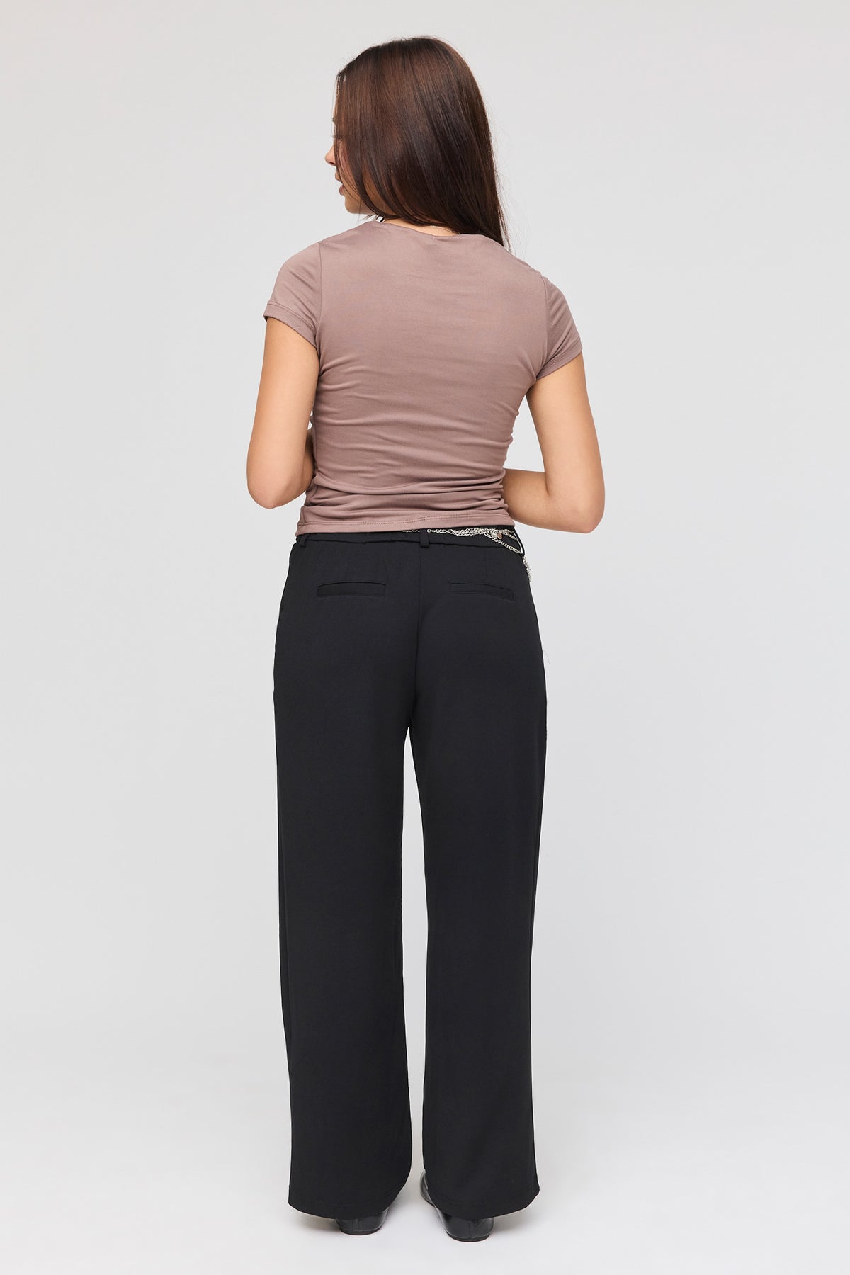 Alt View 3. Belted Wide Leg Dress Pant - Black