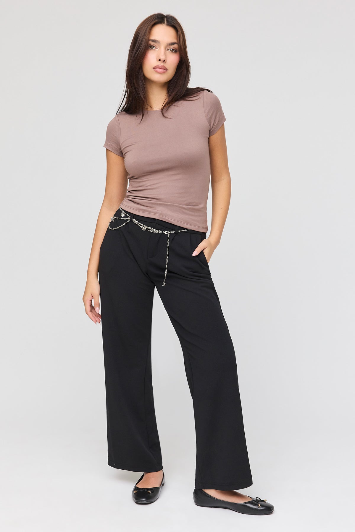 Belted Wide Leg Dress Pant - Black
