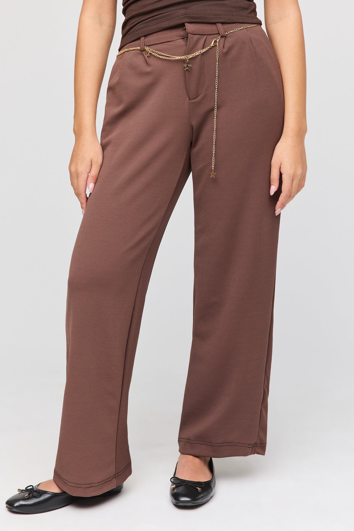Alt View 2. Belted Wide Leg Dress Pant - Brown