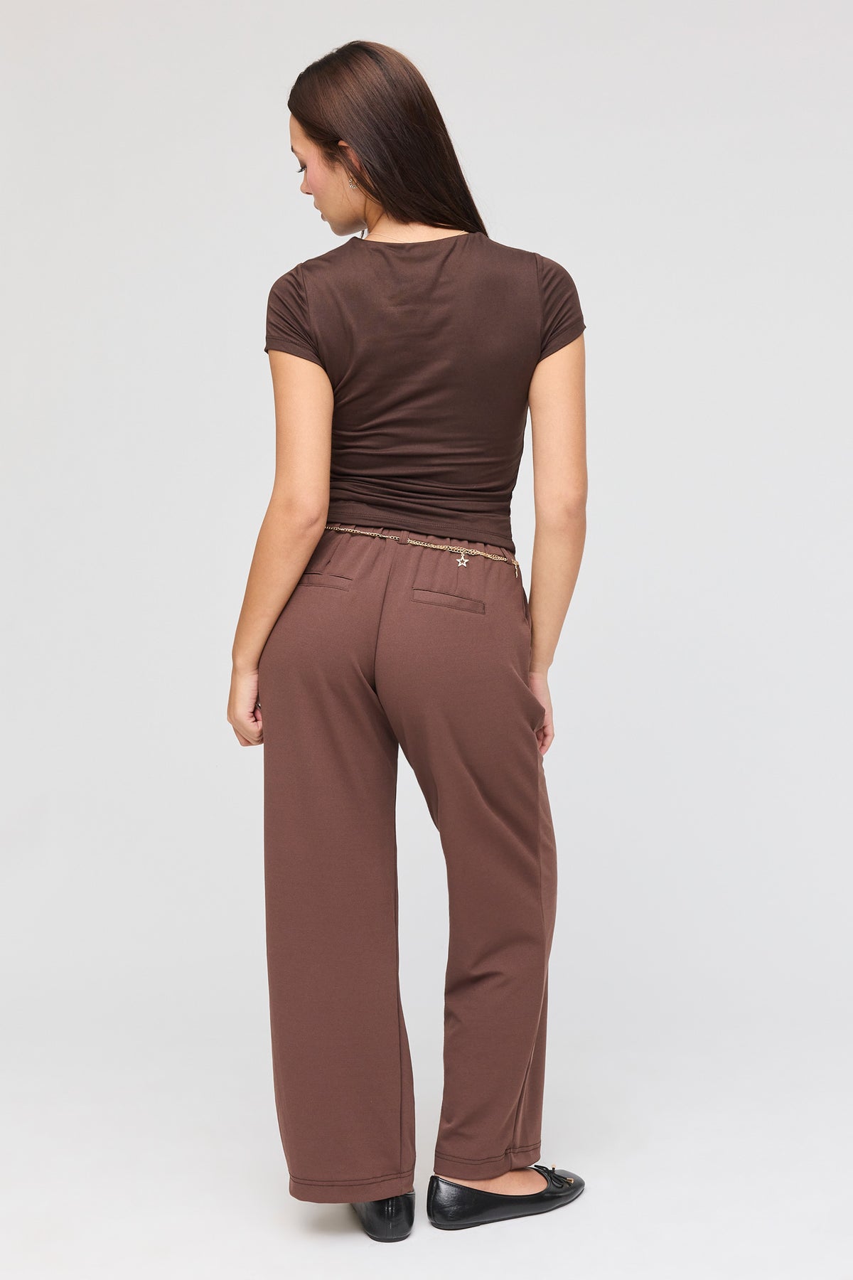 Alt View 3. Belted Wide Leg Dress Pant - Brown