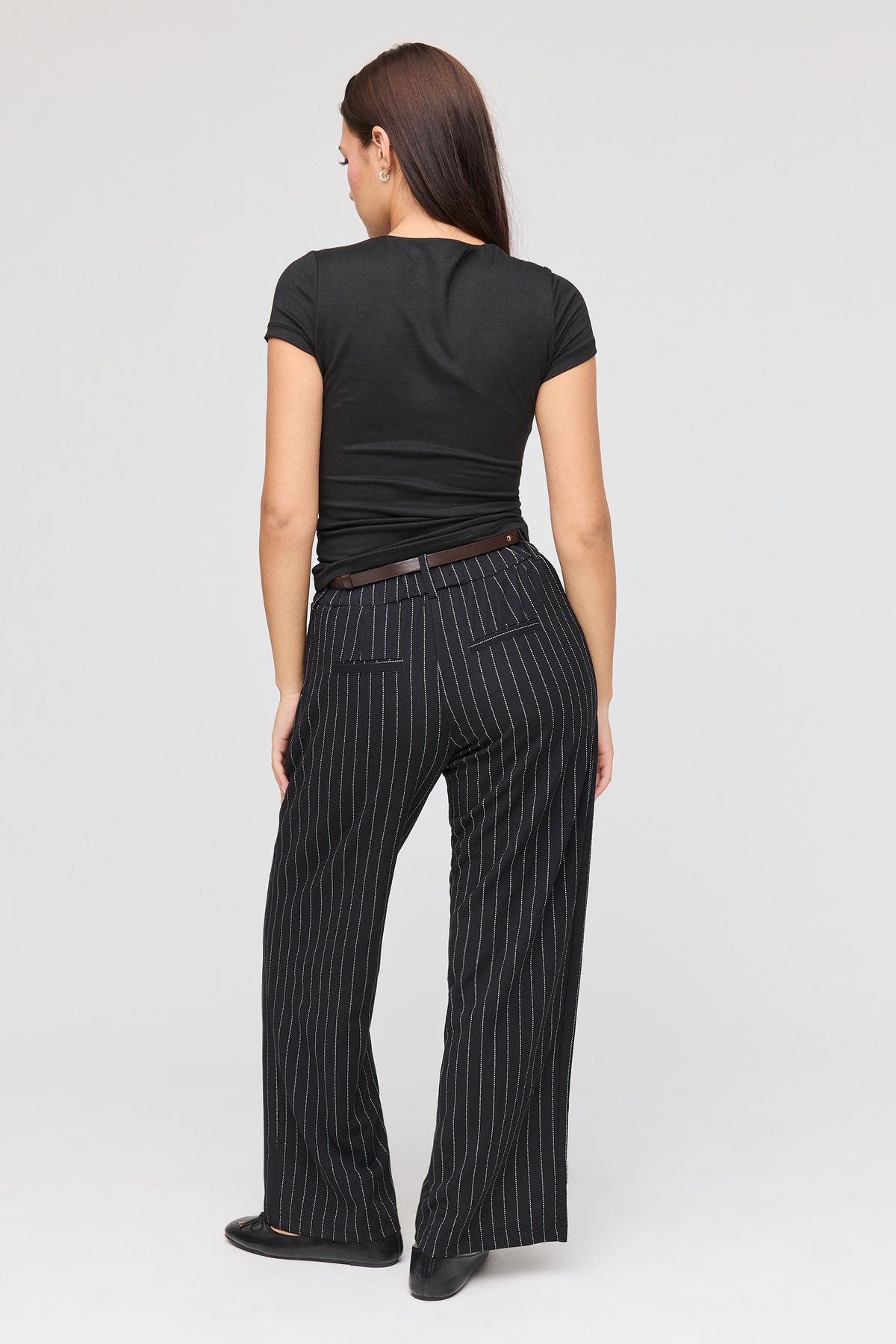 Alt View 3. Belted Wide Leg Dress Pant - Black with White