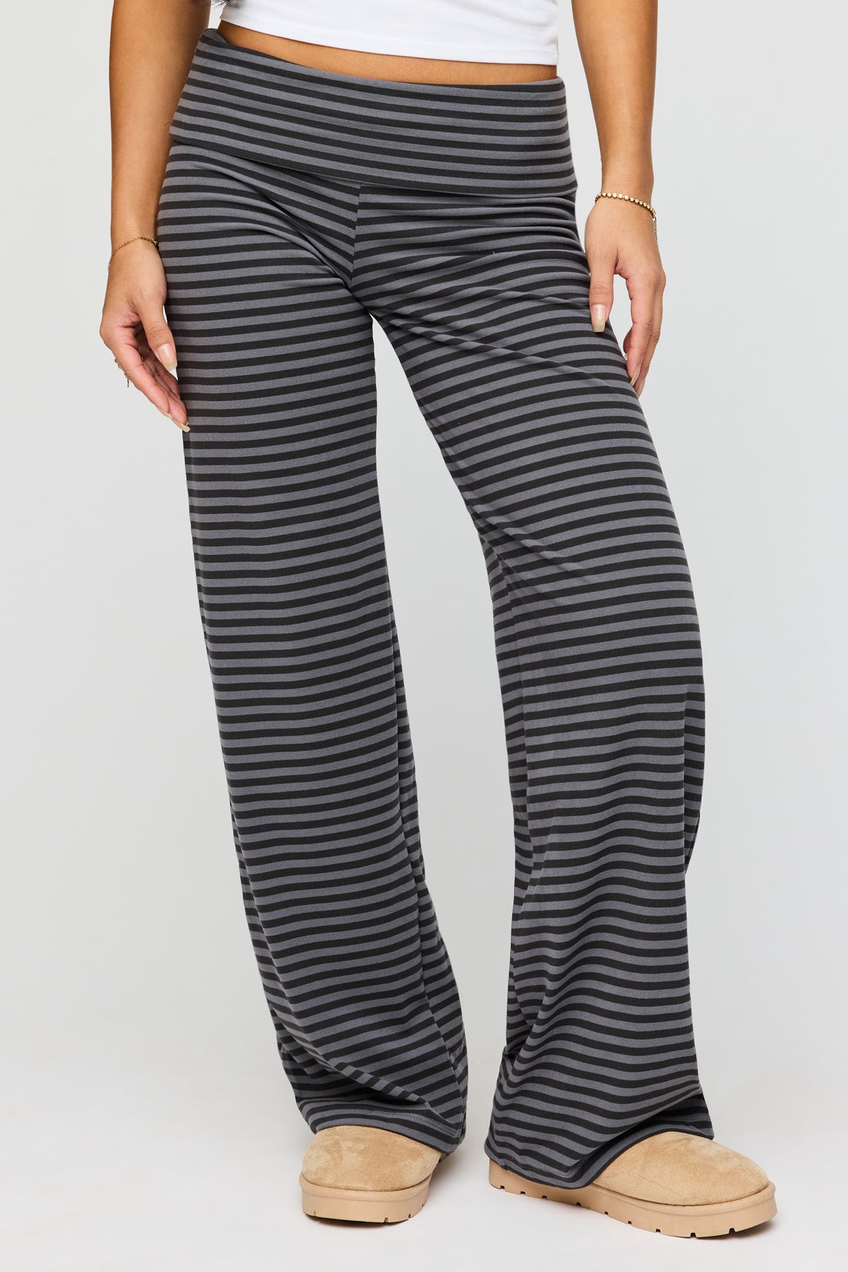 Alt View 2. Foldover Waist Wide Leg Pant - Charcoal