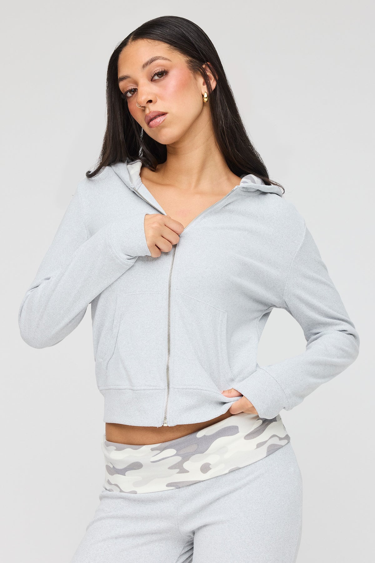 Alt View 2. Zip Hoodie & Wide Leg Pant Set - Light Grey