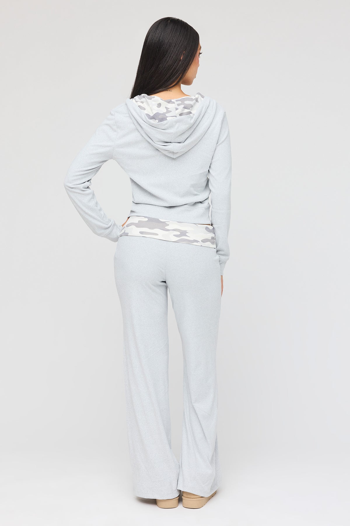 Alt View 4. Zip Hoodie & Wide Leg Pant Set - Light Grey