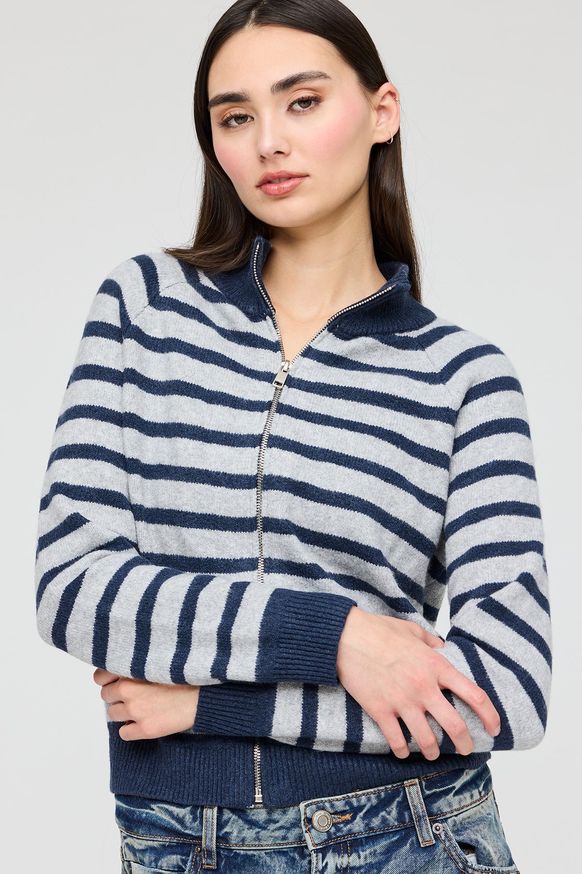 Oversized Zip Sweater - Navy