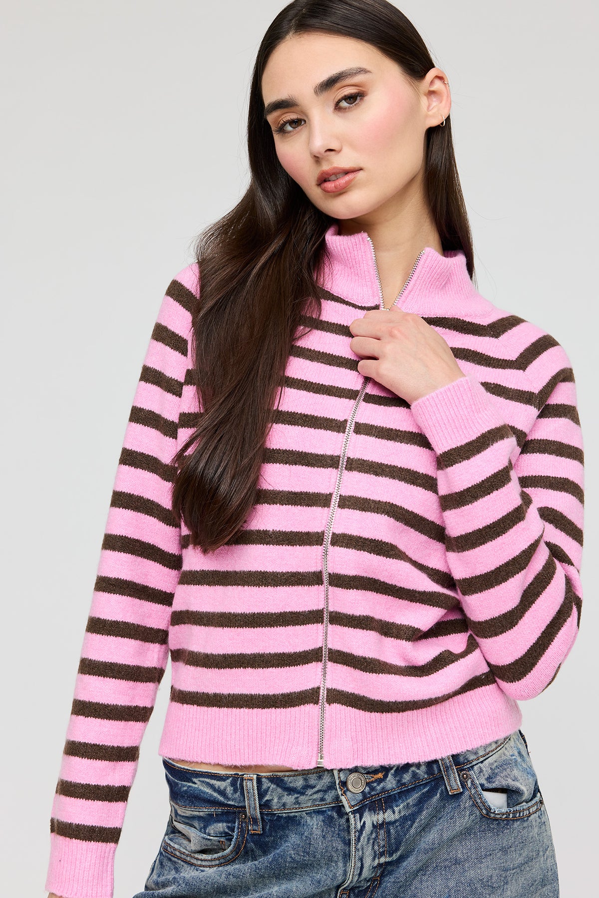 Oversized Zip Sweater - Pink