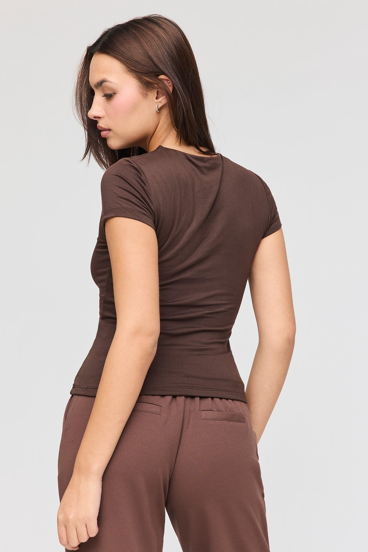 Alt View 2. Double Layer Contour Short Sleeve Top (3 Pack) - Brown