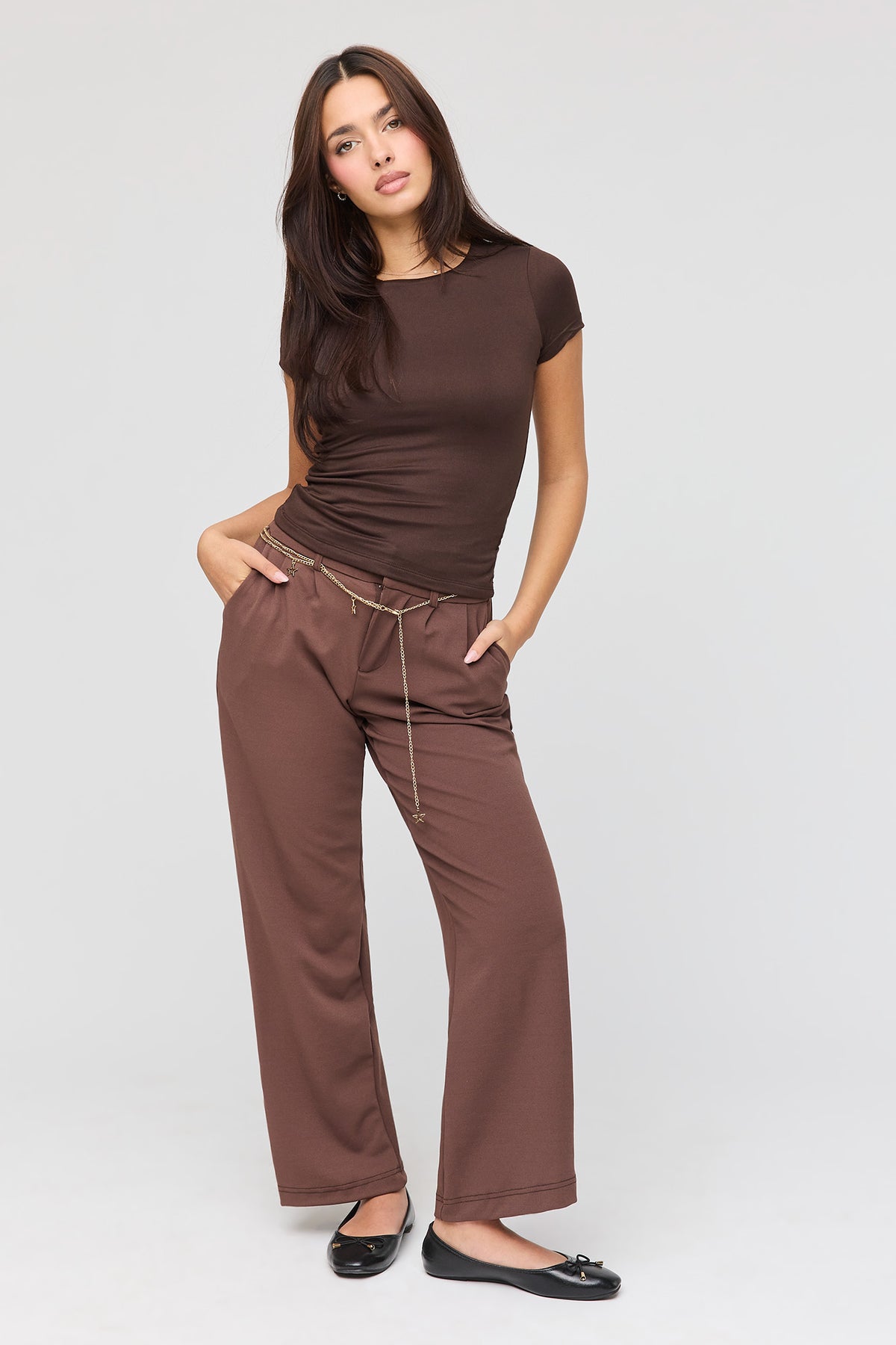 Alt View 3. Double Layer Contour Short Sleeve Top (3 Pack) - Brown