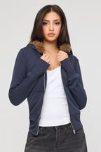 Faux Fur Trim Zip Hoodie