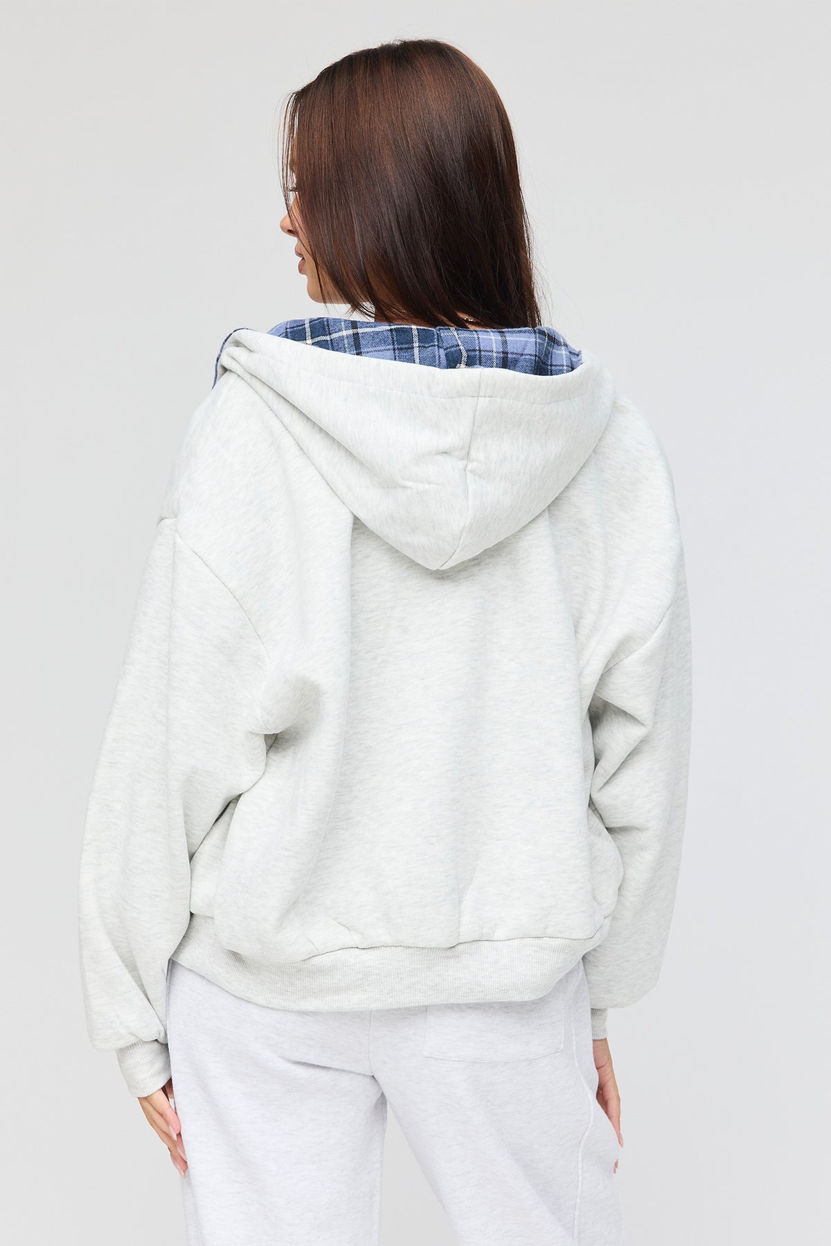 Alt View 4. Reversible Plaid Zip Hoodie - Heather Grey