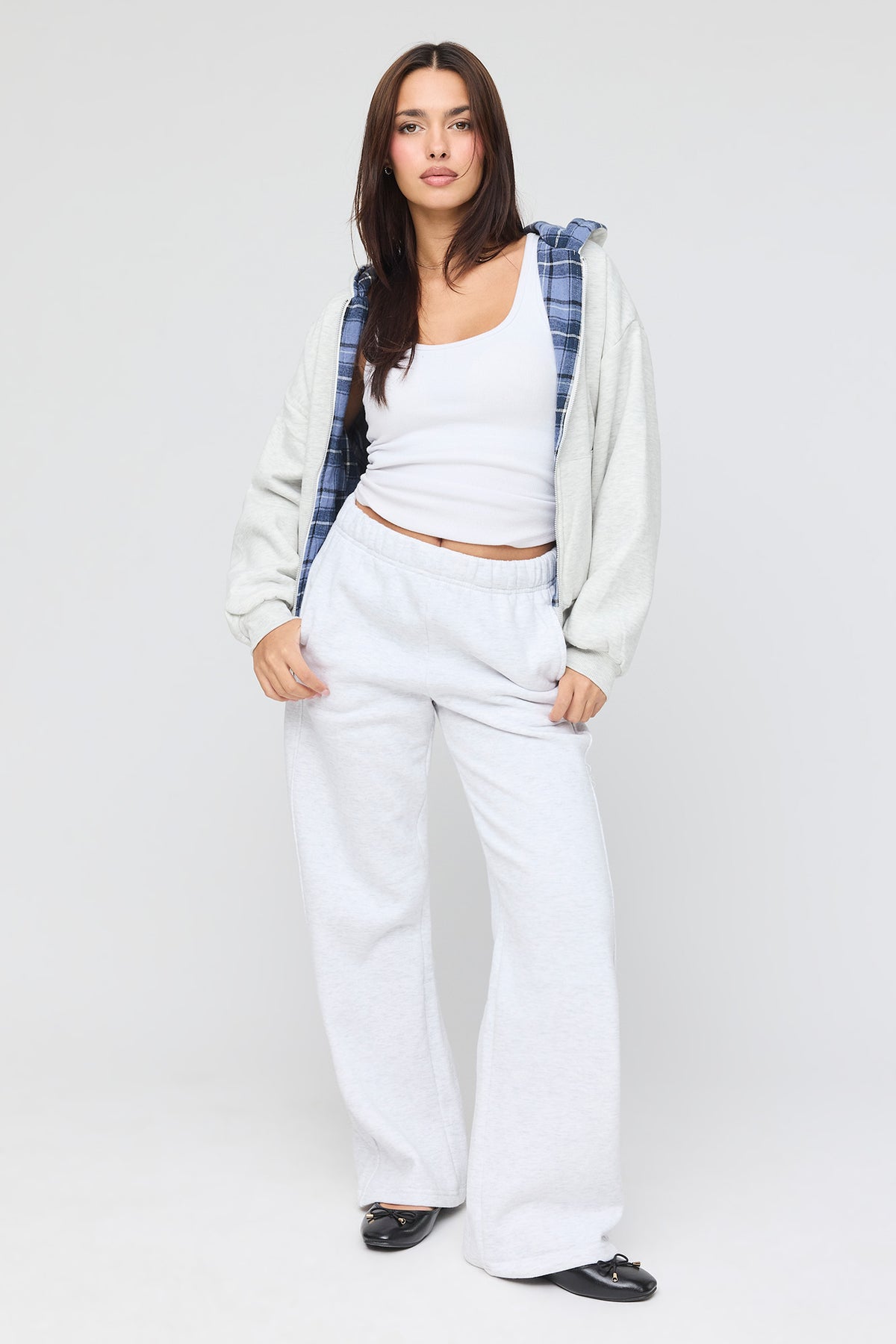 Alt View 5. Reversible Plaid Zip Hoodie - Heather Grey