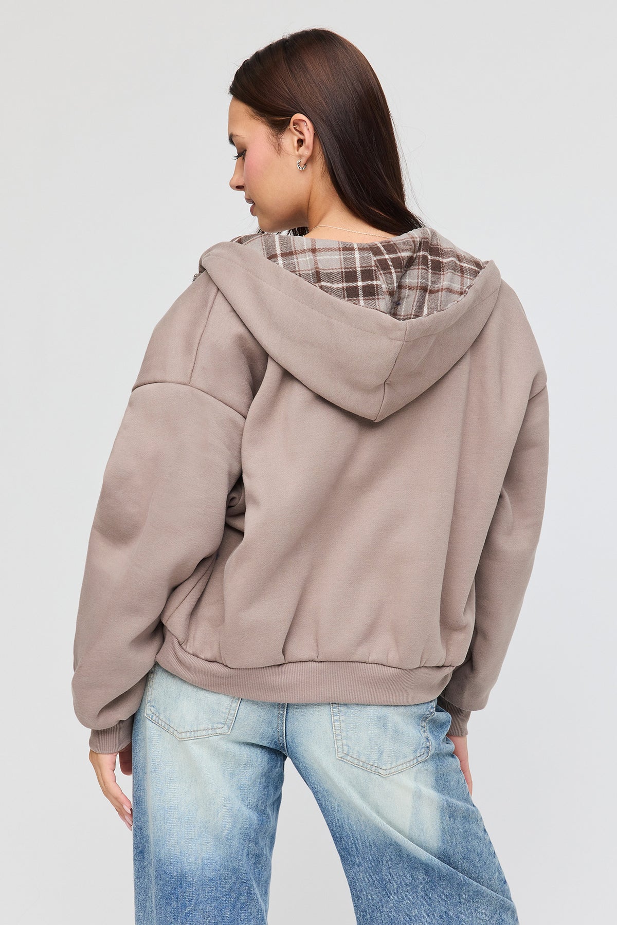Alt View 4. Reversible Plaid Zip Hoodie - Light Brown