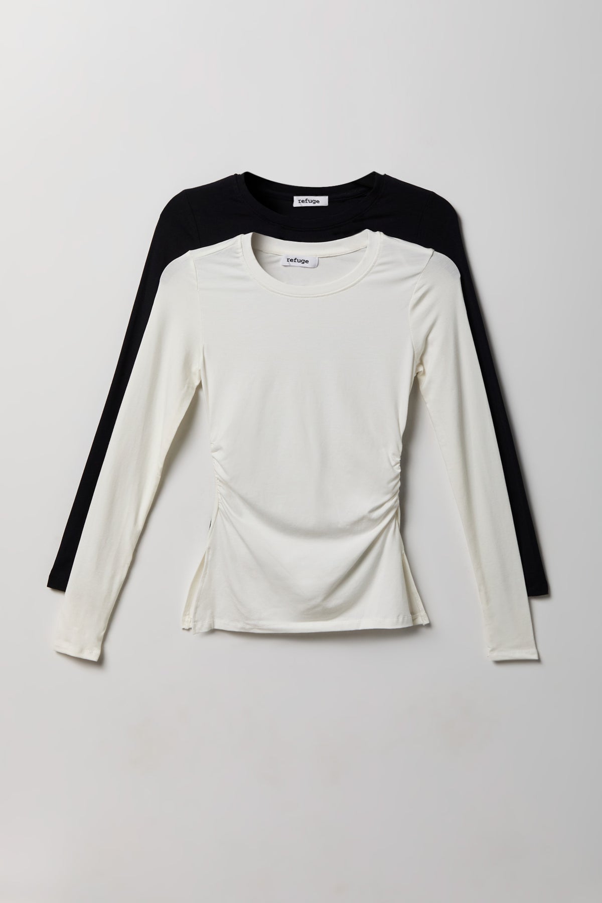 Ruched Slit Long Sleeve Top (2 pack) - Black