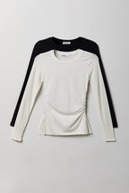 Ruched Slit Long Sleeve Top (2 pack)