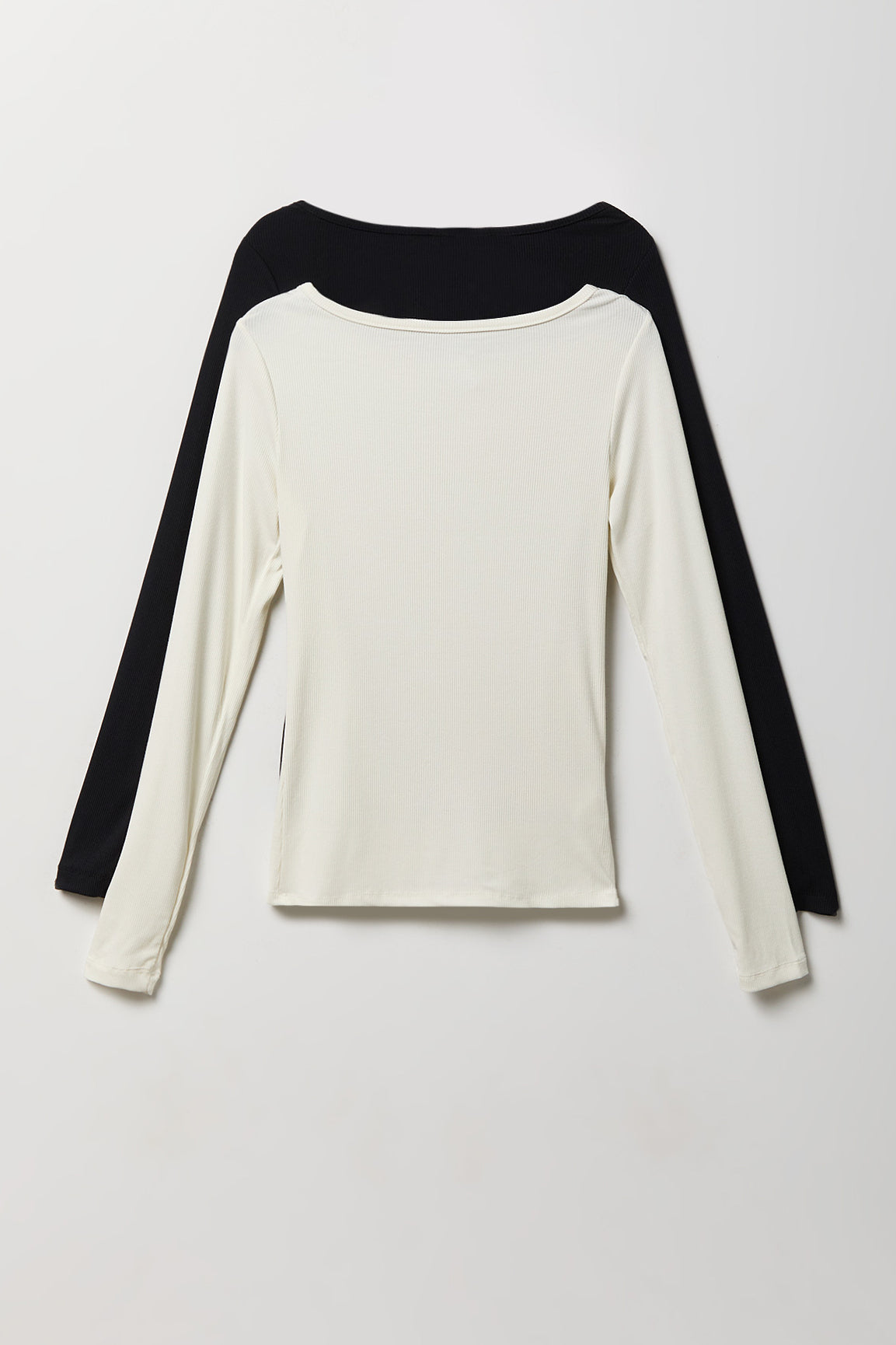 Ribbed Boatneck Long Sleeve Top (2 Pack) - Black