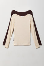 Ribbed Boatneck Long Sleeve Top (2 Pack)