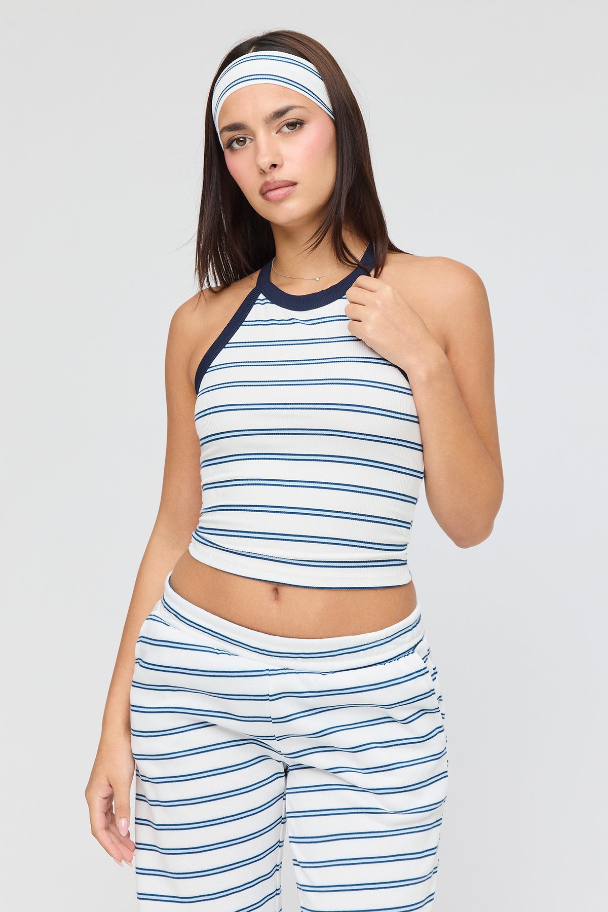 Alt View 2. Striped Tank & Wide Leg Sweatpant Set - Heather Grey