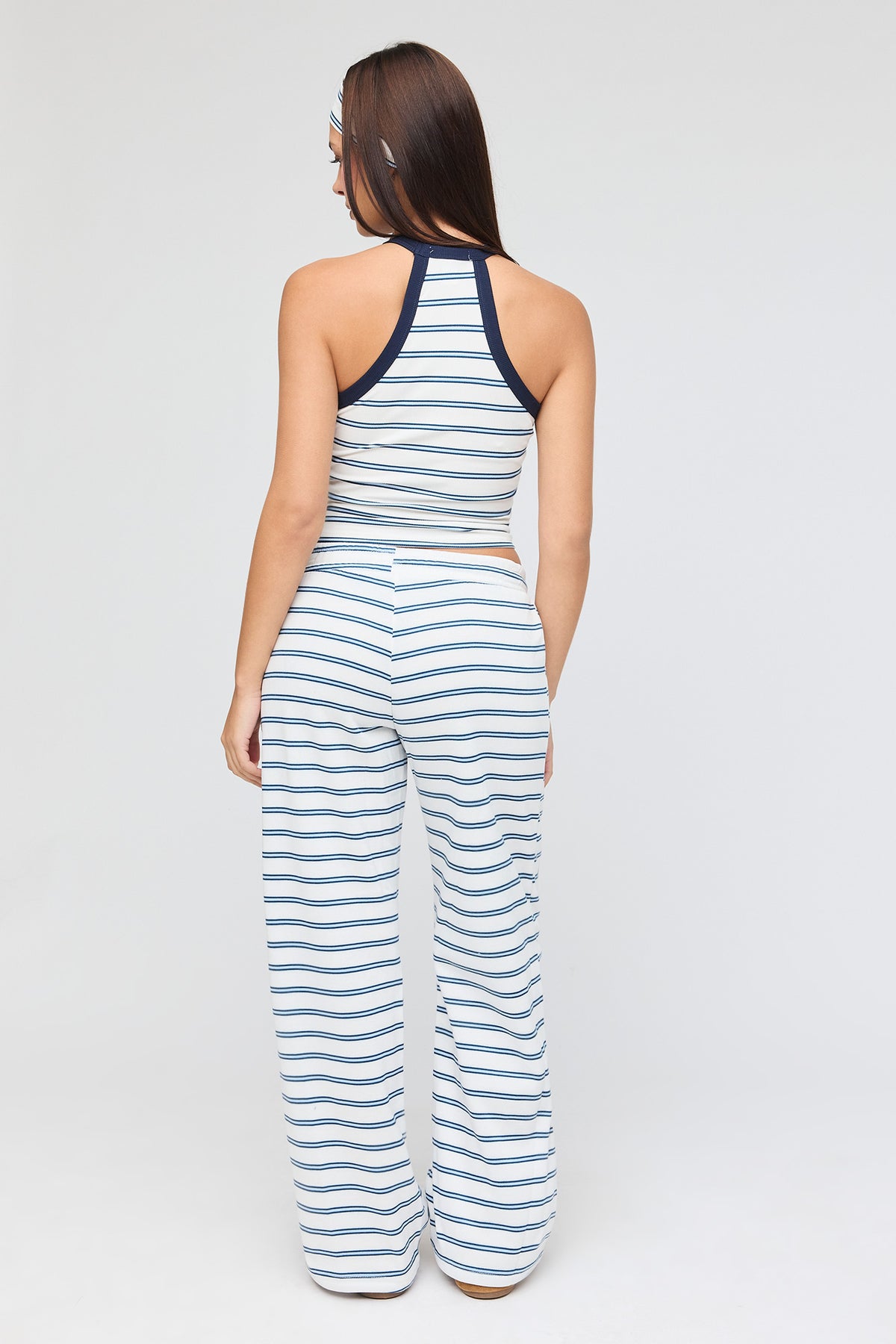 Alt View 4. Striped Tank & Wide Leg Sweatpant Set - Heather Grey
