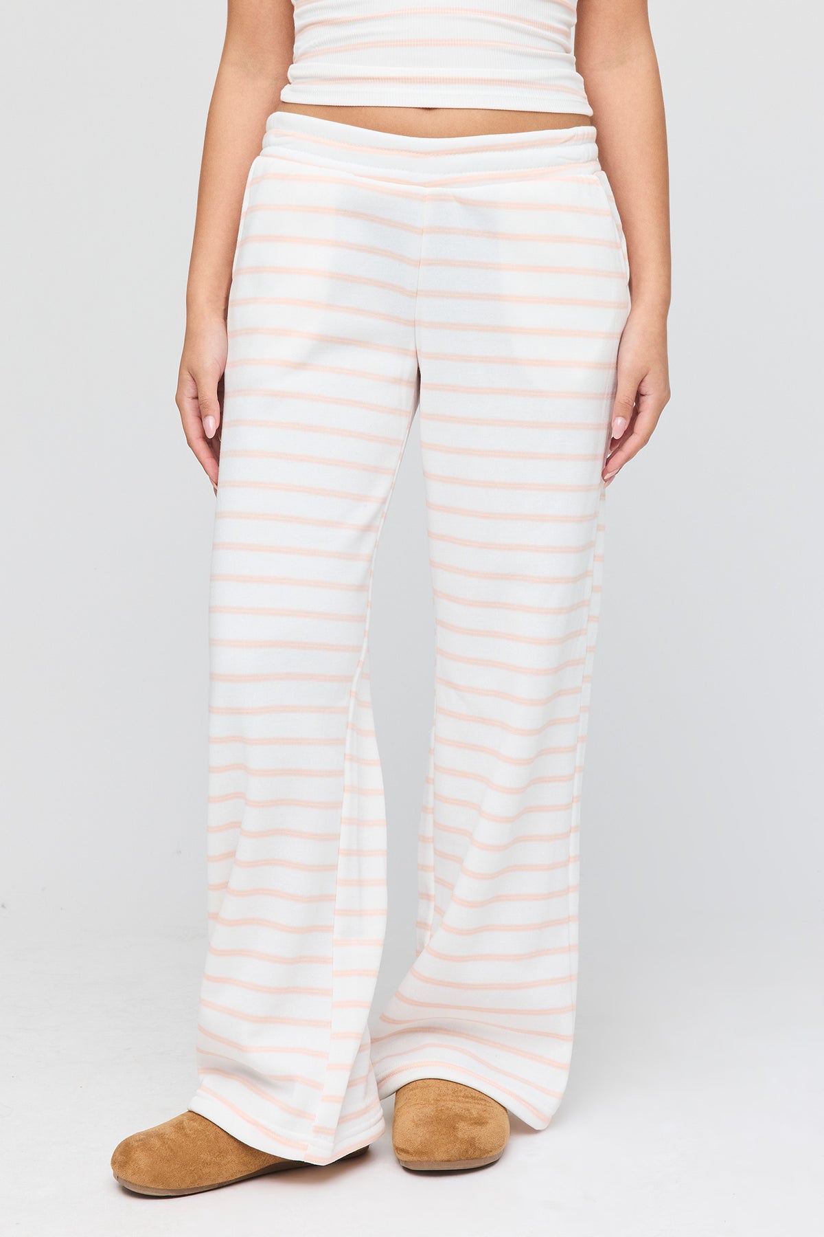 Alt View 3. Striped Tank & Wide Leg Sweatpant Set - Cream