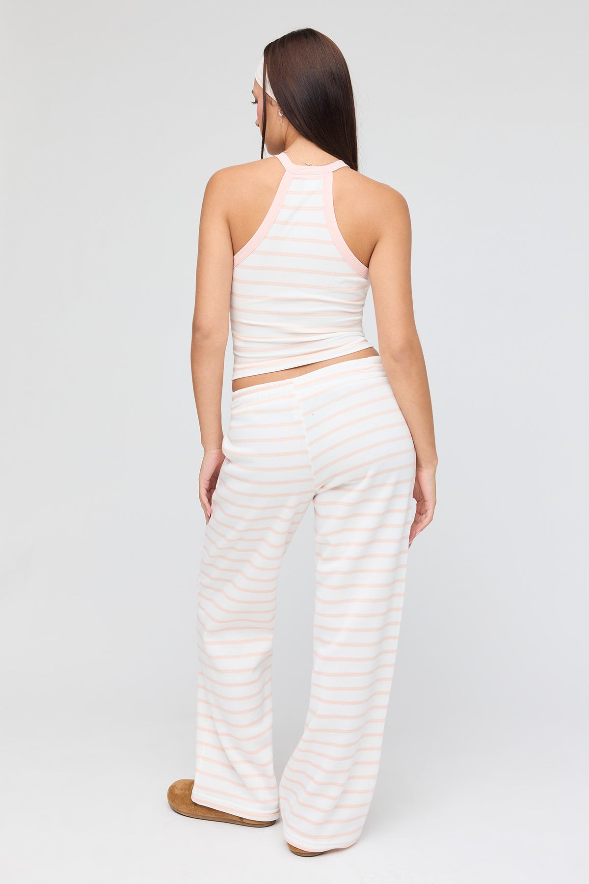 Alt View 4. Striped Tank & Wide Leg Sweatpant Set - Cream