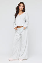 Knit Button Front Top & Wide Leg Pant Set