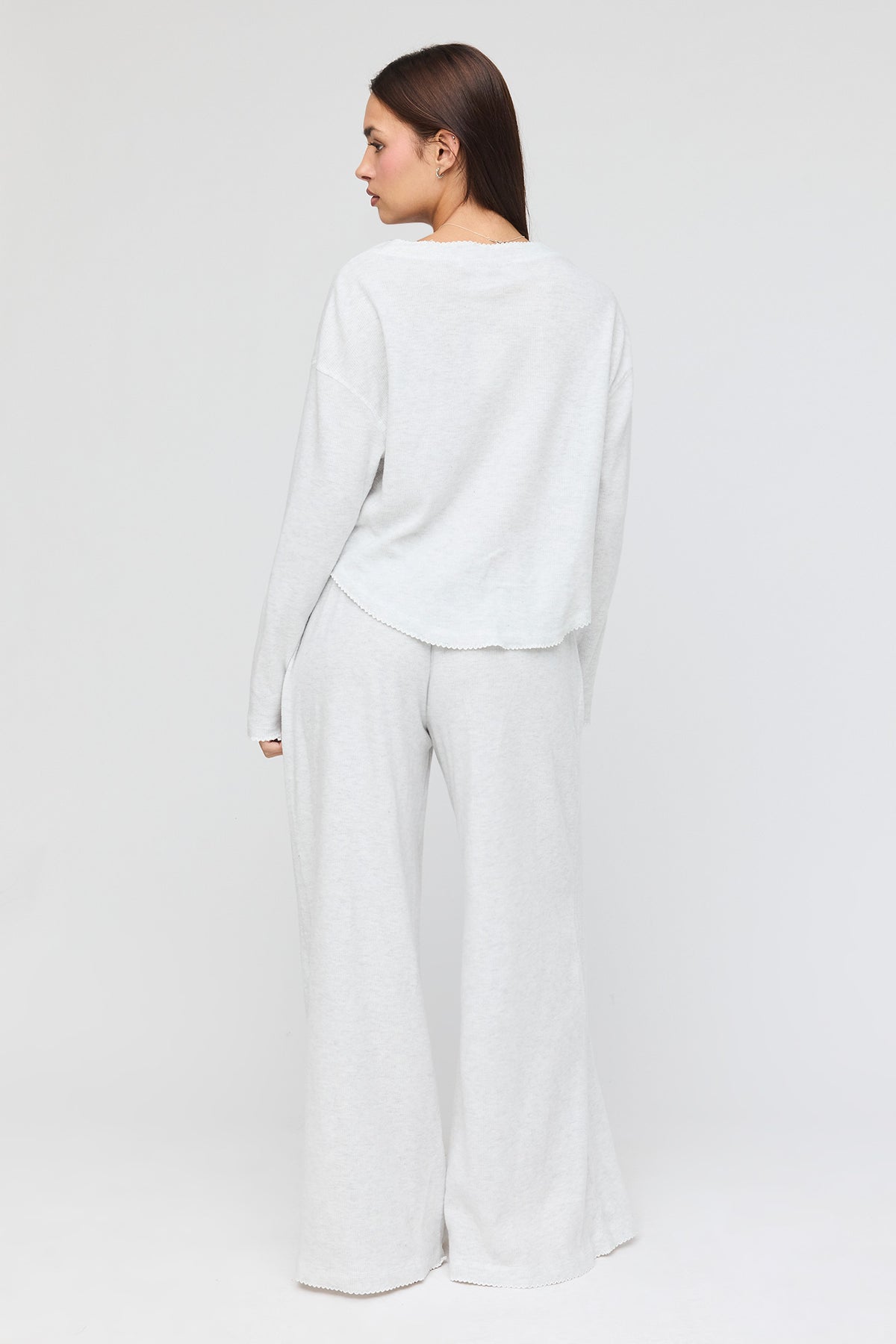 Alt View 4. Knit Button Front Top & Wide Leg Pant Set - Heather Grey