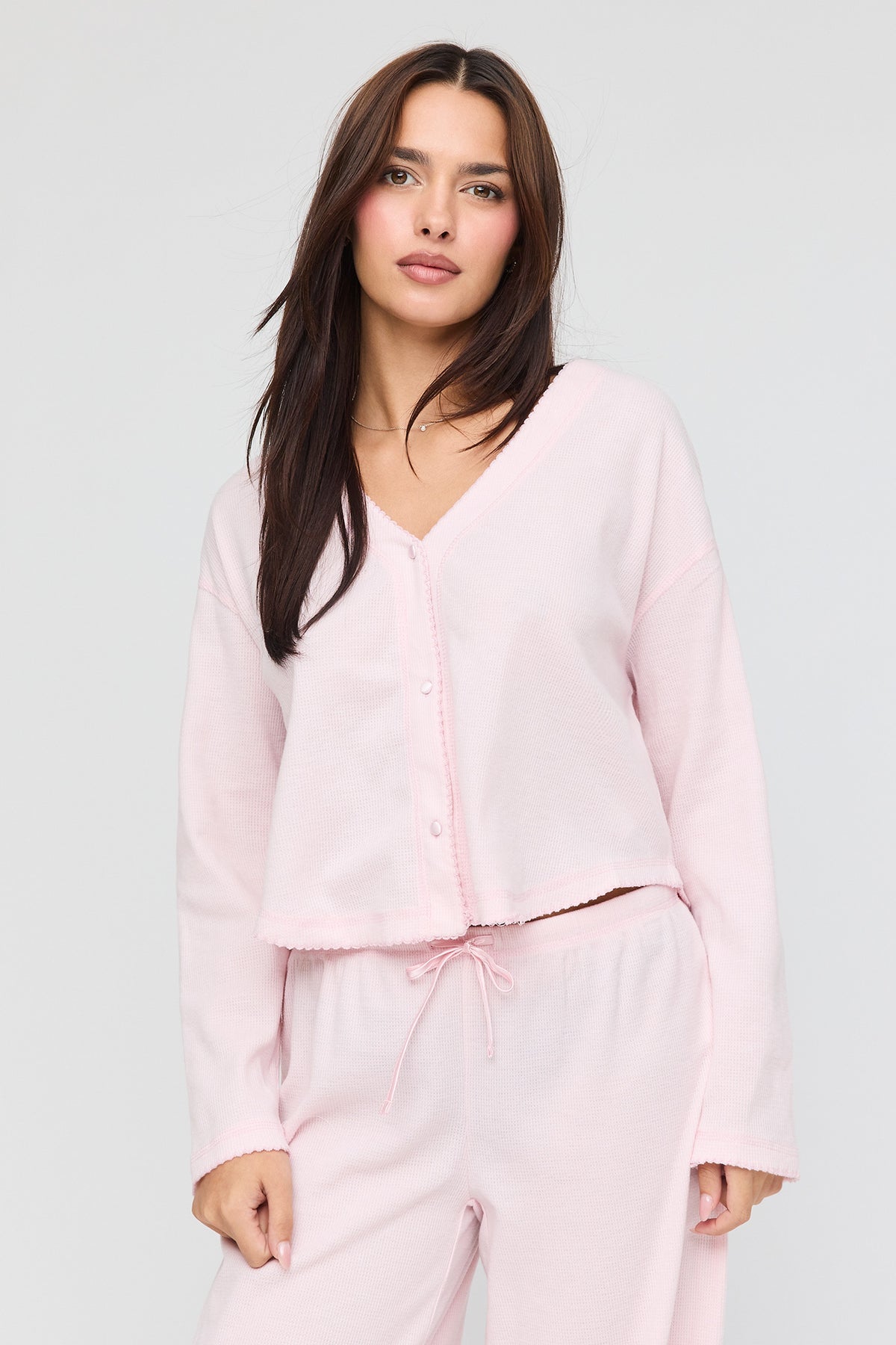 Alt View 2. Knit Button Front Top & Wide Leg Pant Set - Lilac