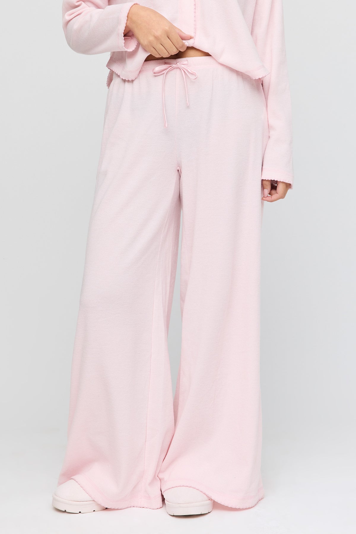Alt View 3. Knit Button Front Top & Wide Leg Pant Set - Lilac