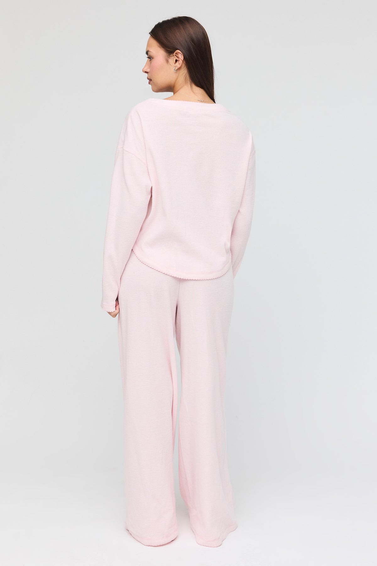 Alt View 4. Knit Button Front Top & Wide Leg Pant Set - Lilac