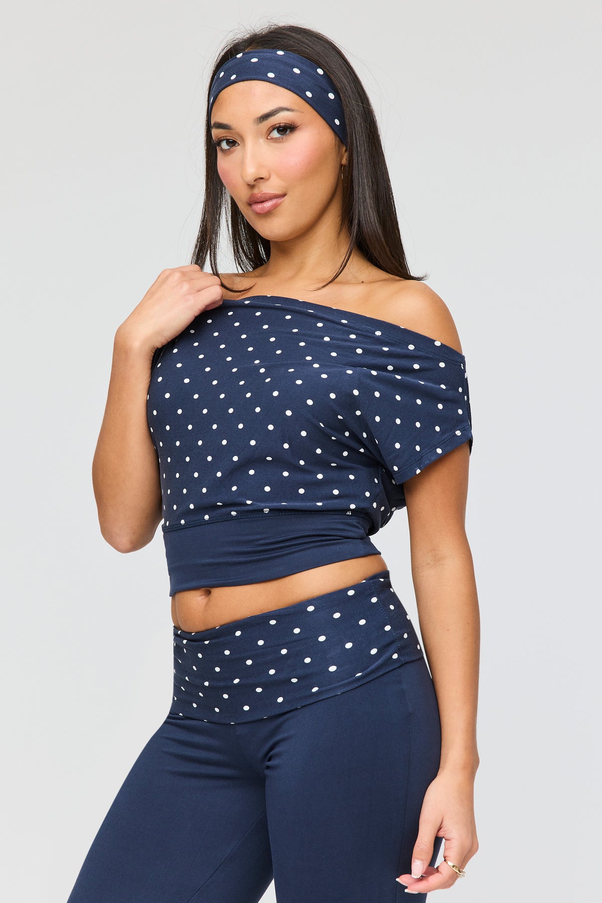 Alt View 2. Polka Dot Top & Pant & Headband Set - Navy