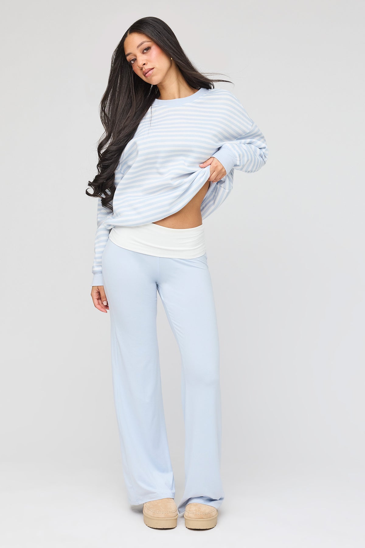 Striped Sweatshirt & Pant & Socks Set - Sky Blue