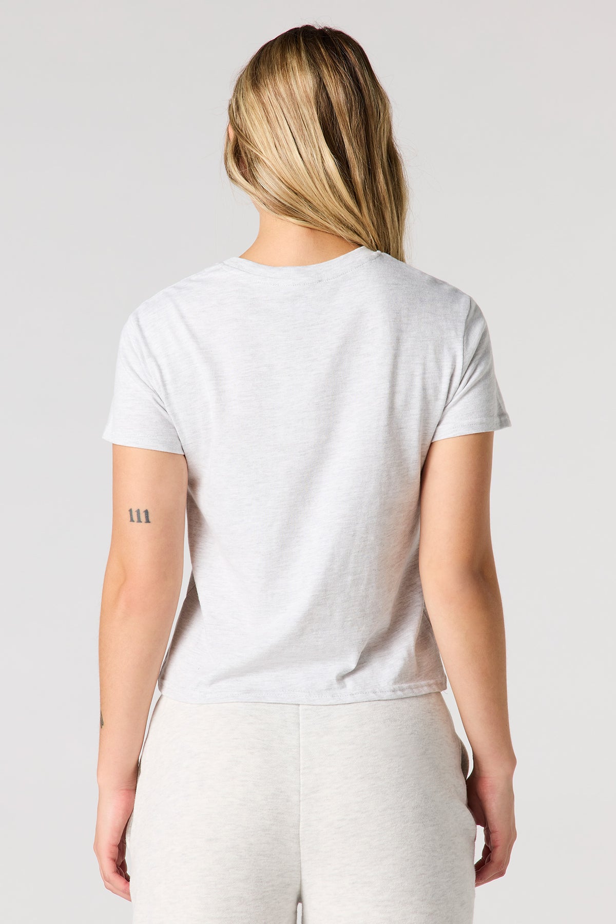 Alt View 2. Twill Embroidered Boxy T-Shirt - Heather Grey