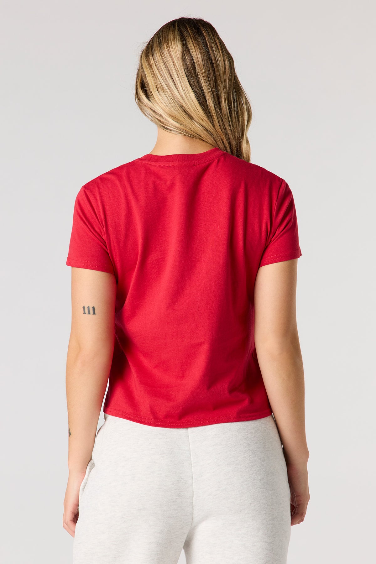 Alt View 2. Twill Embroidered Boxy T-Shirt - Red