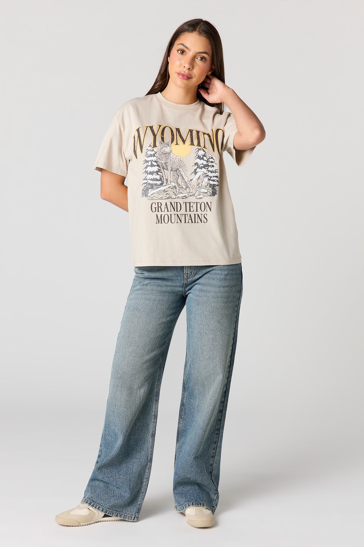 Alt View 3. Luxe Heavy Cotton Graphic Boyfriend T-Shirt - Oatmeal